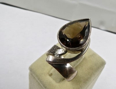 Natural Smokey Quartz 10ct Pear Cut Sterling Silver Antique Handmade Ring