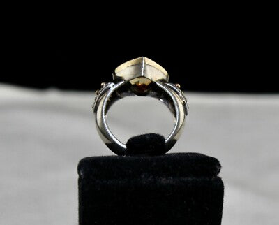 Vintage Natural Yellow Citrine 10ct Heart Cut Diamond 18k Silver Ring