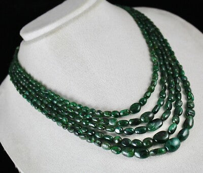Certified 359 Ct Old Mines Emerald Beads 5 Line Nugget Necklace