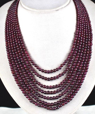 Natural Red Garnet Beads Necklace 901 Cts Round 7 Line Gemstone Ladies Stone