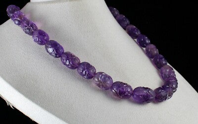 Certified Natural Amethyst Engraved Bead 955 Ct Sterling Silver Vintage Necklace
