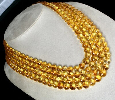 Natural Yellow Citrine 1446 Ct Faceted Round Beads Necklace Gemstone For Women