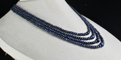 Certified Natural Blue Sapphire Round Beads 382 Ct Sterling Silver Necklace