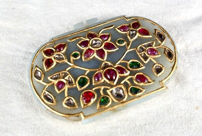 Certified Natural Diamond Mughal Nephrite Jade 10ct Gold Ruby Emerald Pendant