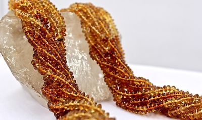 10 Line Natural Citrine Beads Necklace 680ct Sterling Silver Fashion Jewelry