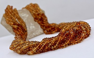 10 Line Natural Citrine Beads Necklace 680ct Sterling Silver Fashion Jewelry