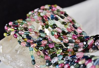 Certified Natural Multi Tourmaline 630 Ct Sterling Silver Long Beaded Necklace