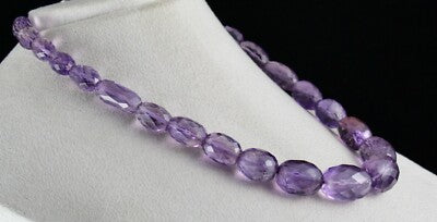 Natural Brazilian Amethyst Faceted Gemstone Necklace 582 Ct Beads Long