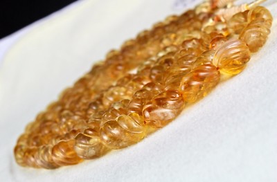 Certified Natural Citrine Beads Carved 792 Ct Yellow Gemstone Vintage Necklace