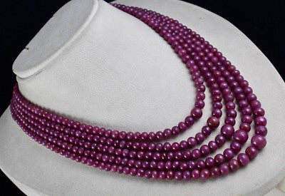 Certified Natural Ruby 873 Ct Beaded Round Vintage Necklace For Women