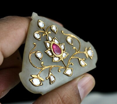 Antique Persian Nephrite Jade 121ct Natural Diamond Ruby 22k Gold Pendant