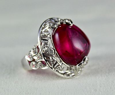Certified Classic Natural Rubellite Pink Tourmaline Diamond 18k Gold Ring