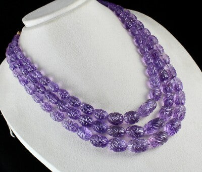Certified Vintage Natural Amethyst 1152 Ct Carved Beads Purple Necklace