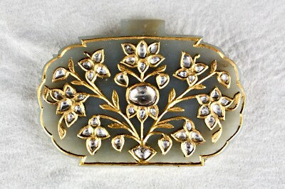 Certified Antique Old Persian Jade 10ct Pendant Studded Natural Diamond 22k Gold