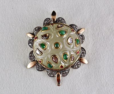 Certified Natural Rock Crystal Jadau Emerald Ruby 170ct Natural Diamond Pendant