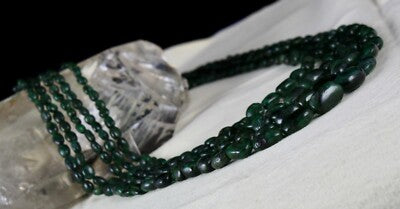 Certified 359 Ct Old Mines Emerald Beads 5 Line Nugget Necklace