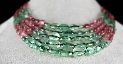 Certified Natural Emerald Tourmaline 581 Ct Multi Colour Beads Necklace 5l