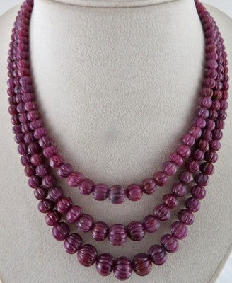 Certified Estate Natural Unheat Ruby 621ct Melon Beads Necklace For Women