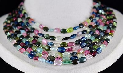 Certified Natural Multi Tourmaline 700ct Beads Cabochon Gemstone Necklace