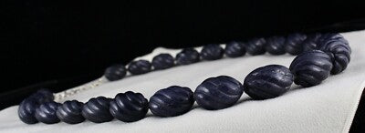 Blue Jade Carved Beaded Necklace 1 Line 1301 Ct Natural Stone Sterling Silver