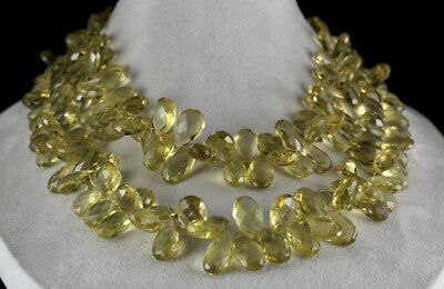 Certified Natural Lemon Quartz Beads 1502 Ct Tear Drops Gemstone Necklace