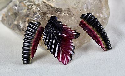 Certified Natural Watermelon Tourmaline Carved 3 Pcs 71.87ct Gemstone Set