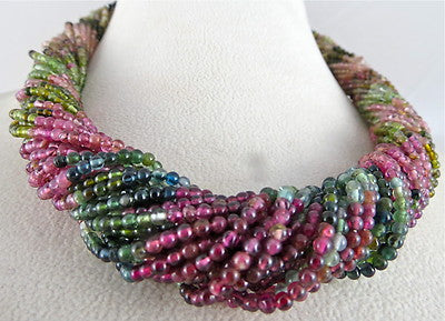 Certified Estate Nautral Multi Tourmaline Round Beads 658ct Silver Necklace