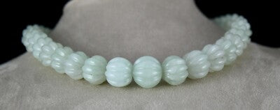 Natural Aventurine Jade 828 Ct Melon Carved Beads Sterling Silver Necklace