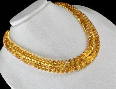 Certified Natural Yellow Citrine Beads Necklace 2 L 607 Ct Gemstone Statement