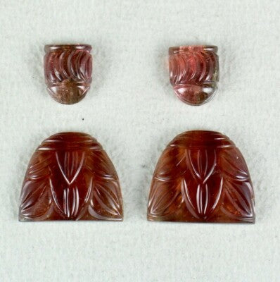 Certified Rare Colour Natural Tourmaline 59.66ct Carved 4pcs Gemstone Earring