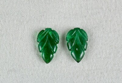 Zambia Natural Emerald Carved Leaves Pair 2.88ct Gemstone For Earrings