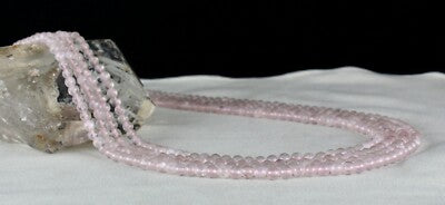 Natural Rose Quartz 432 Carats Beads Round 4 Line Fashion Pink Necklace