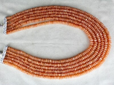 Natural Orange Quartz 940 Ct Beaded Necklace Carved Flower Gemstone Strings