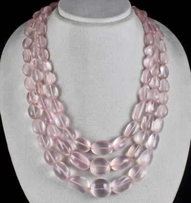 Certified Natural Rose Quartz 1415 Ct Beads Cabochon Pink Gemstone Necklace
