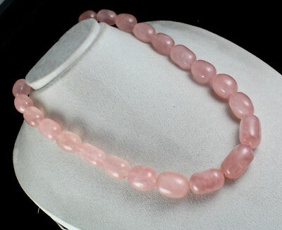Sterling Silver Natural Rose Quartz Necklace 1099 Ct Cabochon Gemstone Beads