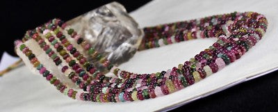 Certified Natural Multi Tourmaline Melon Carved 5 Line 828 Ct Beads Necklace
