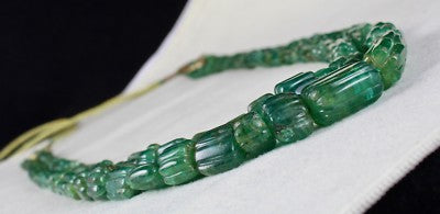Certified Natural Emerald Carved Beads Necklace 465 Ct Vintage 17mm 2l For Women