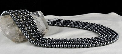 5 Line 7mm Natural Hematite Beads Round Black Necklace 1630ct Fashion Gemstone