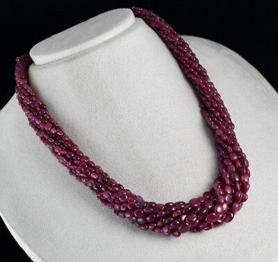 Certified Ruby Corundum Beads 850ct Old Dyed Gemstone Sterling Silver Necklace
