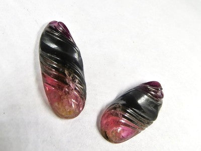 Certified Natural Multi Watermelon Tourmaline 40ct Carved 32x14mm Earring Pair