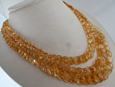 Natural Citrine Round Beads 530 Ct Sterling Silver Designer Fancy Necklace
