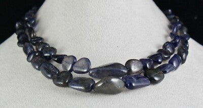 Blue Natural Iolite Cabochon 536 Carats, 2 Line Gemstone Ladies Necklace
