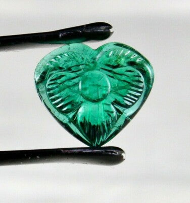 Certified Natural Zambian Emerald 3 Ct Carved Heart Loose Gemstone Ring