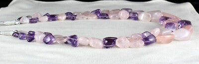 Natural Amethyst 908ct Rose Quartz Polished Rough Gemstone Beads Necklace