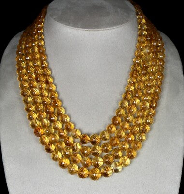Natural Yellow Citrine 1446 Ct Faceted Round Beads Necklace Gemstone For Women