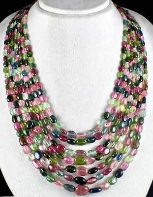 Certified Natural Multi Colour Tourmaline 847 Ct Gemstone 7 Line Beads Necklace