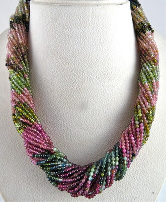 Certified Estate Nautral Multi Tourmaline Round Beads 658ct Silver Necklace