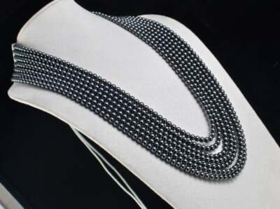 Natural Hematite 1306 Ct Beads 7 Line 5mm Round Gemstone Ladies Necklace