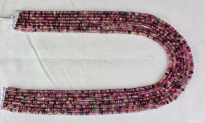 Certified Natural Multi Tourmaline 446 Ct Beads Facetted Necklace 7 Line