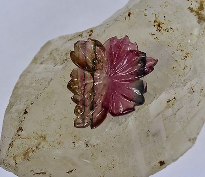 Natural Multi Tourmaline 16 Ct Carved Flower Gemstone For Ring Pendant